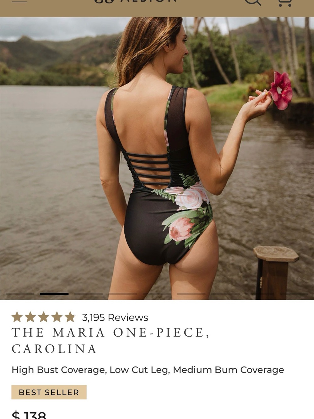 Albion Black One-Piece Swimsuit with Pink Floral Print - Picture 3 of 6